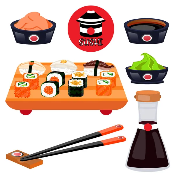 Sushi rollos japonés . — Vector de stock