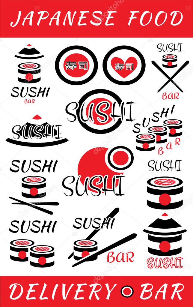 Sushi rolls food japanese. Asian sushi. Sushi bar,restaurant,accessories. Cafe logo. Modern flat cartoon vector illustration on white. California,filadelfia,maki,nigiri,temaki,uramaki. sushi and roll
