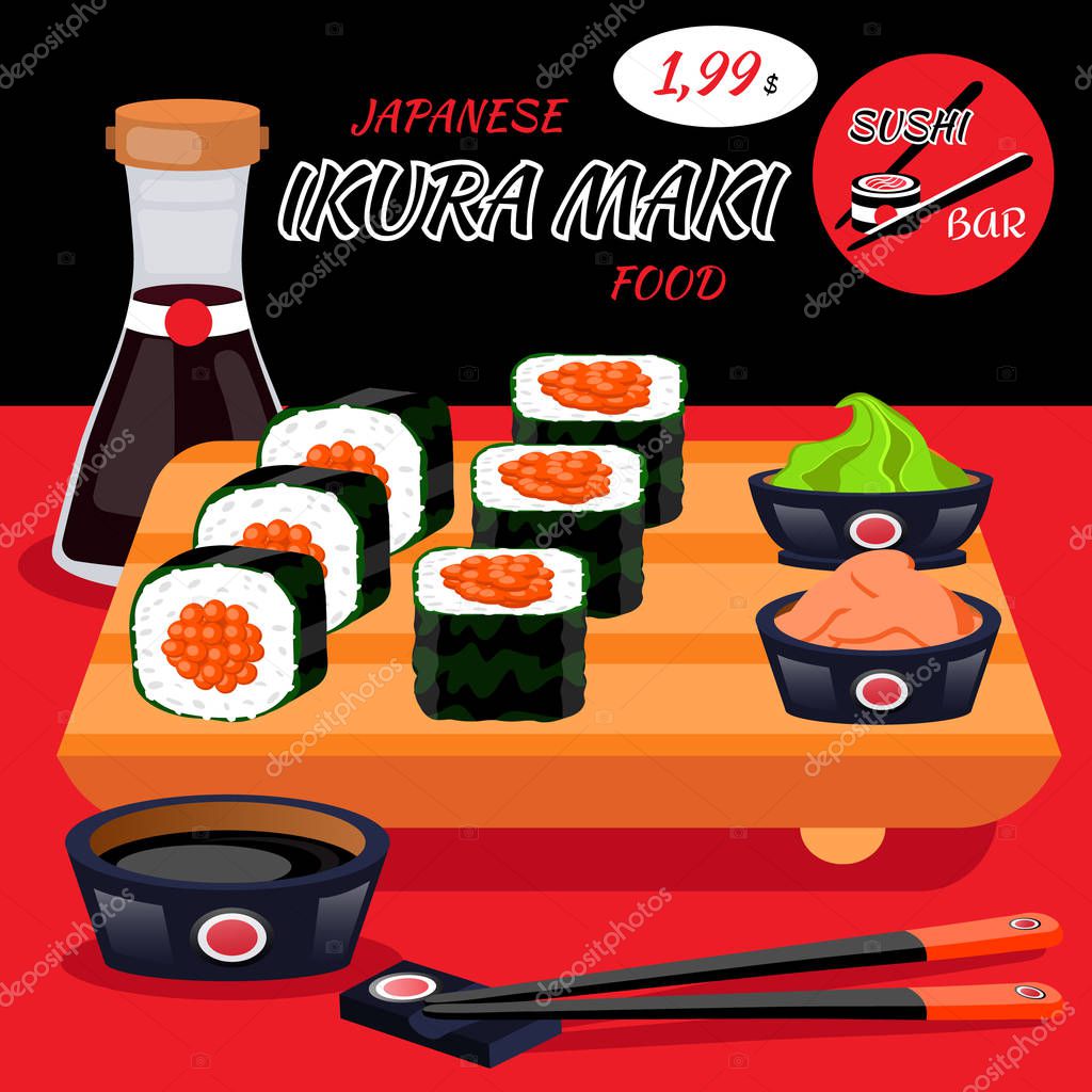 Sushi rolls food japanese. Asian sushi. Sushi bar,restaurant,accessories. Cafe logo. Modern flat cartoon vector illustration on white. California,filadelfia,maki,nigiri,temaki,uramaki. sushi and roll