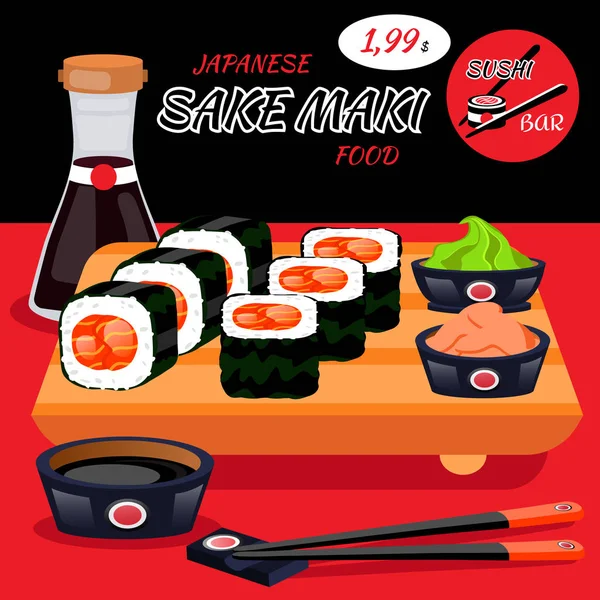 Sushi rollos japonés . — Vector de stock