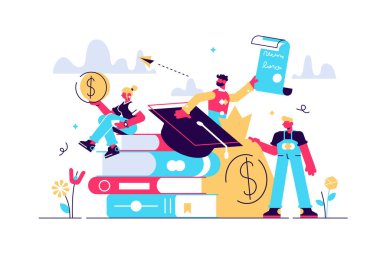 Öğrenci kredileri vektör illüstrasyonu. Minicik. 