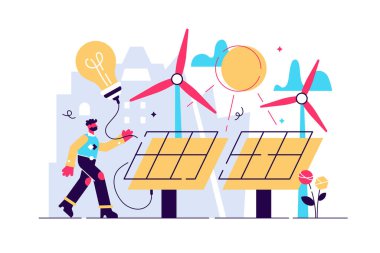 Güneş enerjisi vektör çizimi. Minicik. 