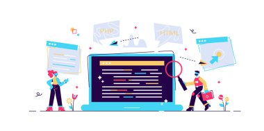 Concept Programmer, Coding, programming, website and application development . Vector illustration, application development, Software API prototyping and testing, interface building process, start up clipart svg vector 