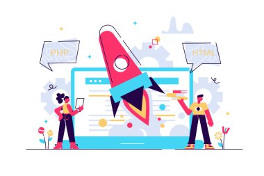 Concept Programmer, Coding, programming, website and application development . Vector illustration, application development, Software API prototyping and testing, interface building process, start up clipart svg vector 