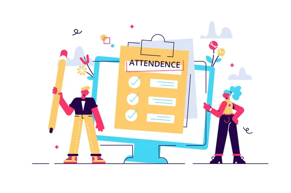 Attendance concept. Businessman near document — Stock Vector