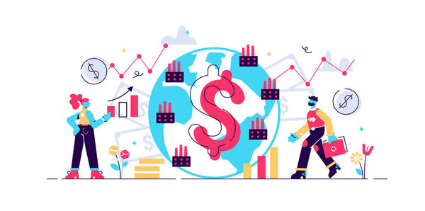 Macroeconomics vector illustration. Flat tiny 