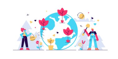 Yeniden ağaçlandırma vektör çizimi. Minicik. 