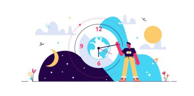 Gündüz döngüsü küçük insan düz vektörü 