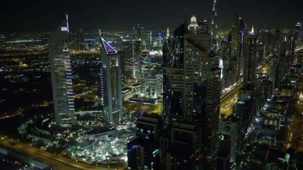 Dubai Mars 2018 Aerial Natt Burj Khalifa Upplysta Staden Sheikh — Stockvideo