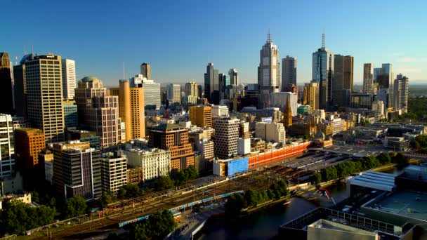 Melbourne Australia Marca 2018 Sunshine Nad Melbourne City Wieżowce Pociągów — Wideo stockowe