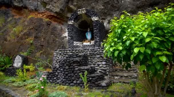 Estátua Igreja Religiosa Madonna Vaitahu Remoto Ilha Tahuata Marquesas Paraíso — Vídeo de Stock