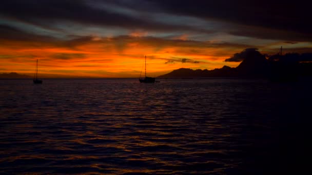 Polinesiana Notte Oro Tramonto Cielo Vista Della Barriera Corallina Yacht — Video Stock