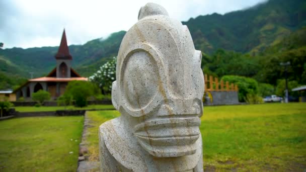 Escultura Arte Tiki Vaitahu Remoto Isla Tahuata Las Marquesas Paraíso — Vídeos de Stock