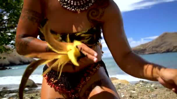 Bird Dance Interpretada Por Grupo Nativo Hombres Mujeres Marqueses Playa — Vídeos de Stock