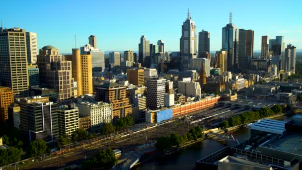 Melbourne Australia March 2018 Sunlight Commercial Buildings Skyscrapers Melbourne City — Stock Video