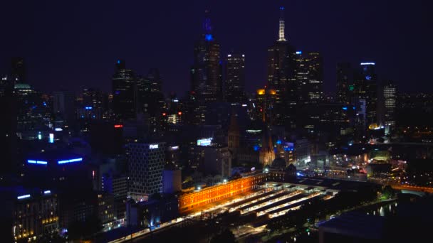 Melbourne Australien Mars 2018 Neonskyltar Och Kontors Lampor Över Melbourne — Stockvideo