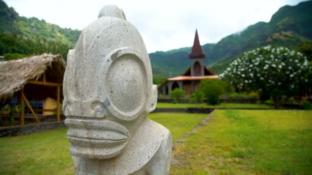 Tiki Kunstskulptur Entlegenen Waitahu Auf Der Tahuata Insel Den Marquesas — Stockvideo