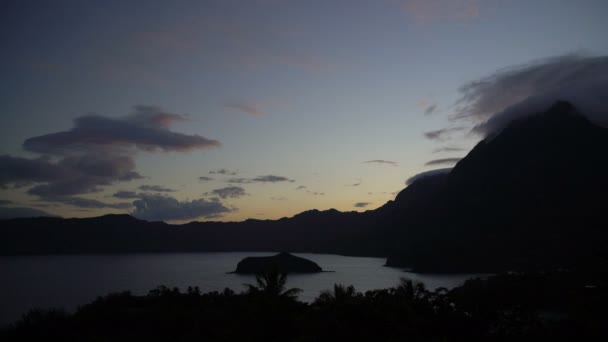 Atuona Hiva Ocean Bay Sunrise Mountains Remote Exotic Location Polynesian — Stock Video