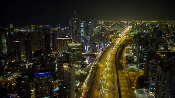Dubai 2018 Március Légi Éjszaka Kivilágított Városra Sheikh Zayed Road — Stock videók