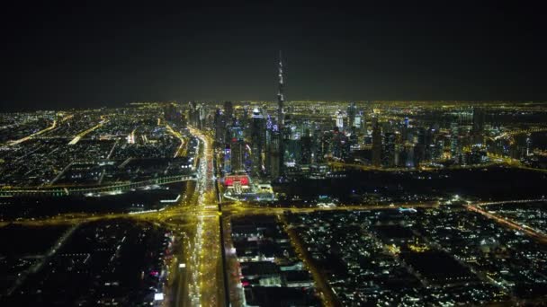Nuit Illuminée Vue Aérienne Ville Burj Khalifa Sheikh Zayed Skyline — Video