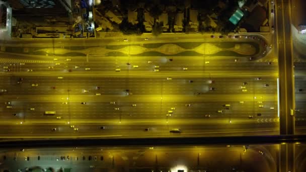 Aereo Illuminato Notte Vista Aerea Città Autostrada Pendolare Veicolo Traffico — Video Stock