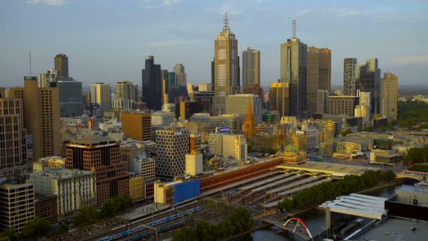 Melbourne Australia Marca 2018 Zachód Słońca Widok Nowoczesnej Architektury Panoramę — Wideo stockowe