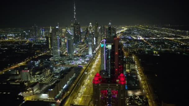 Dubai Mars 2018 Aerial Natten Upplyst Stad Burj Khalifa Sheikh — Stockvideo