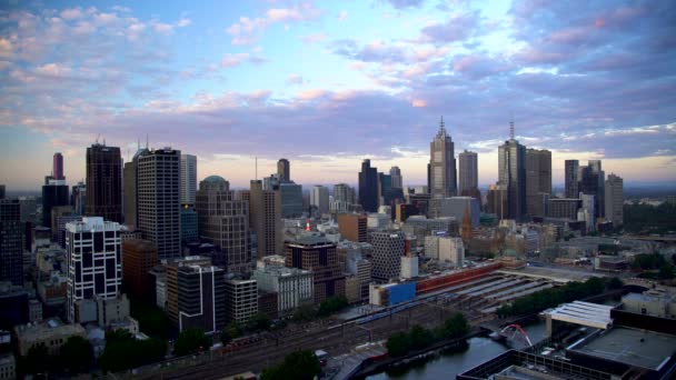 Melbourne Australië Maart 2018 Zonsondergang Het Centrale Zakencentrum Van Melbourne — Stockvideo