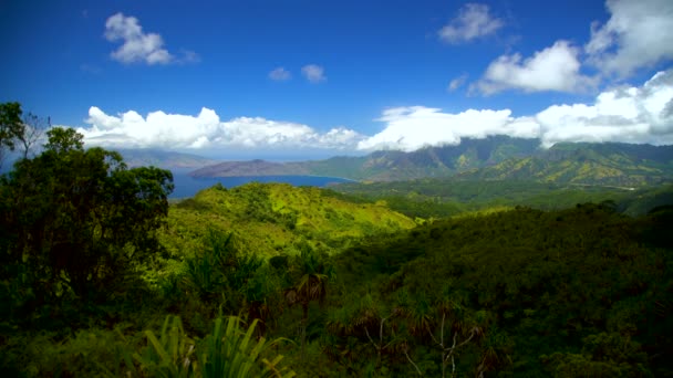 Hiva Marquesan Costa Exuberante Vegetación Verde Montañas Roca Volcánica Lugar — Vídeo de stock
