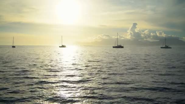 Sol Destello Polinesia Vista Isla Tropical Moorea Atardecer Desde Tahití — Vídeos de Stock