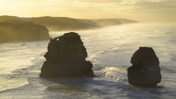 Scenic Ocean View Dawn Twelve Apostles Rock Stacks Formed Coastal — Stock Video