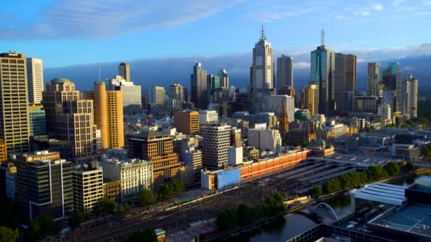 Melbourne Austrália Março 2018 Arranha Céus Comerciais Melbourne City Flinders — Vídeo de Stock