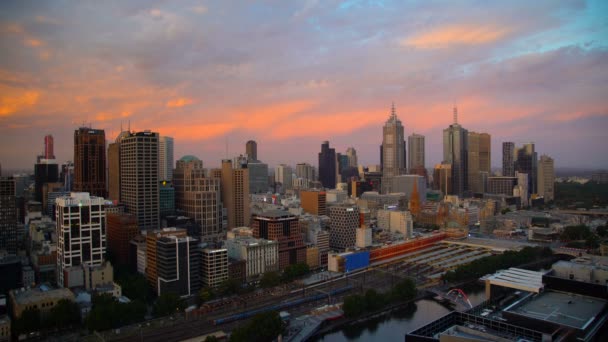 Melbourne Australien März 2018 Untergang Durch Wolken Über Melbourne Cbd — Stockvideo