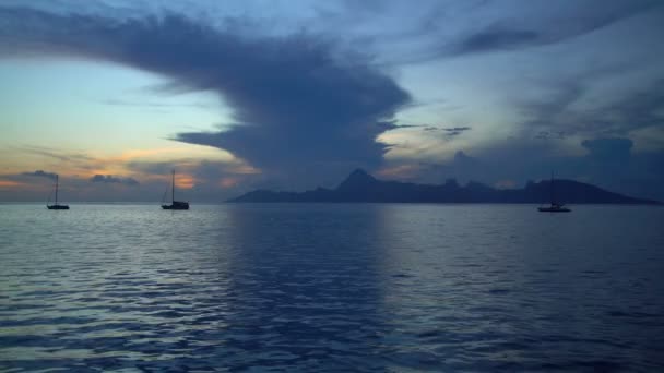 View Yachts Sunset Tropical Island Polynesian Paradise Moorea Tahiti South — Stock Video