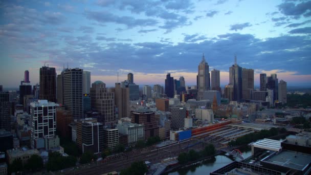 Melbourne Ausztrália 2018 Március Sunset View Irodai Épületek Felhőkarcolók Melbourne — Stock videók