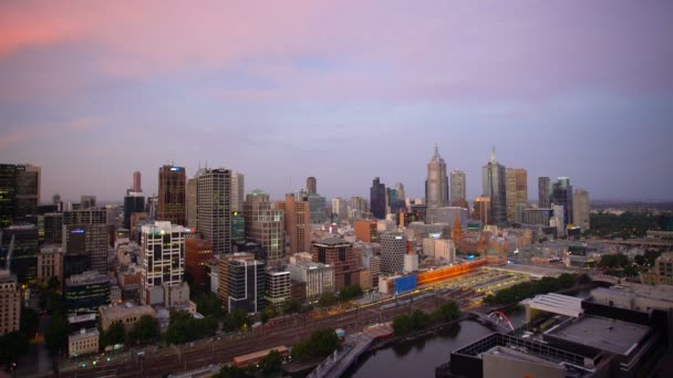 Melbourne Australia Marzo 2018 Tramonto Cielo Sopra Melbourne Skyline Città — Video Stock
