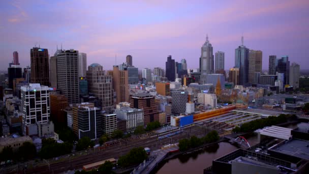 Melbourne Austrálie Březen 2018 Moderní Architektura Městské Panorama Při Západu — Stock video