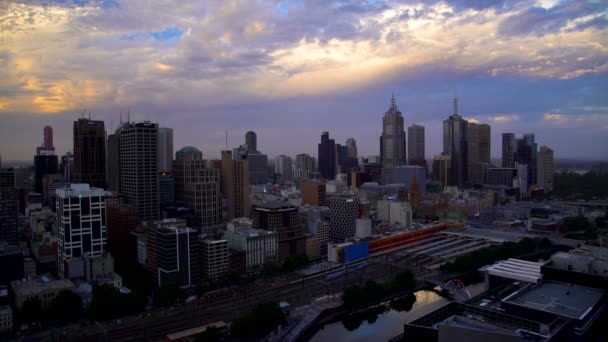 Melbourne Australia Marzo 2018 Tramonto Sullo Skyline Della Città Melbourne — Video Stock