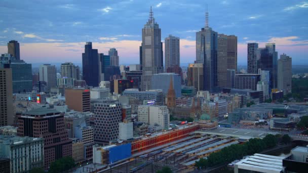 Melbourne Austrálie Březen 2018 Panorama Města Timelapse Melbourne Soumraku Neony — Stock video