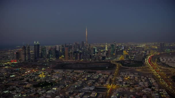 Hava Şehir Gece Görünümü Burj Khalifa Khail Yol Kavşak Business — Stok video