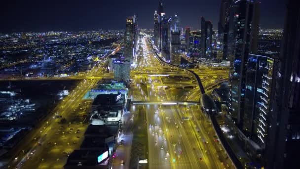 Dubai Mars 2018 Aerial Belysta Natt Syn Sheikh Zayed Road — Stockvideo