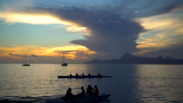 Uitzicht Zonsondergang Van Moorea Eiland Van Tahiti South Pacific Oceaan — Stockvideo