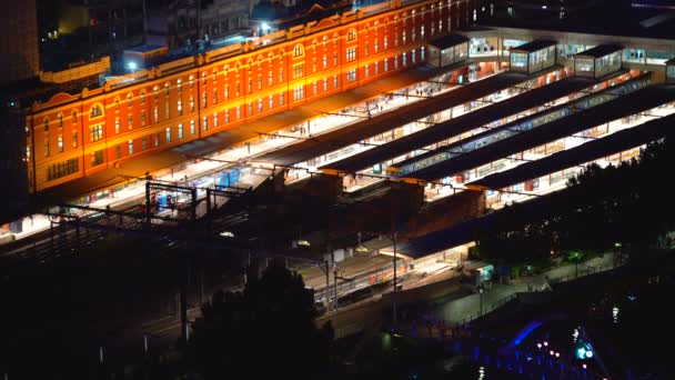 Melbourne City Sera Pendolari Dalla Stazione Flinders Street Notte Luci — Video Stock