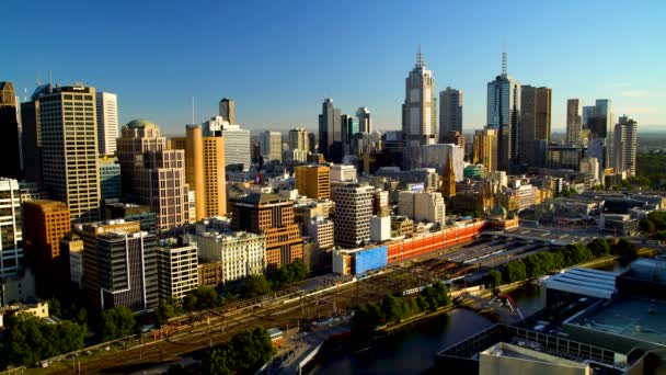 Melbourne Australien März 2018 Melbourne Central Business District Skyline Sonnenlicht — Stockvideo