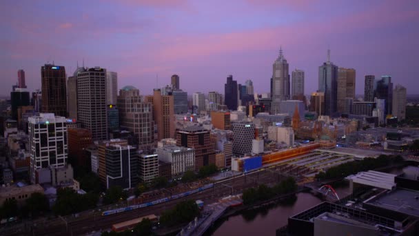Melbourne Avustralya Mart 2018 Gün Batımı Melbourne Central Business District — Stok video