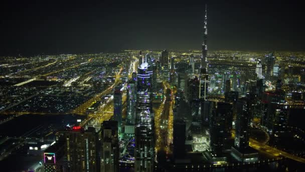 Dubaï Mars 2018 Vue Aérienne Burj Khalifa Éclairée Nuit Business — Video