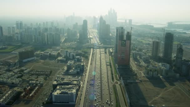 Dubai Mars 2018 Aerial Solljus Stadsutsikt Sheikh Zayed Road Skyskrapor — Stockvideo