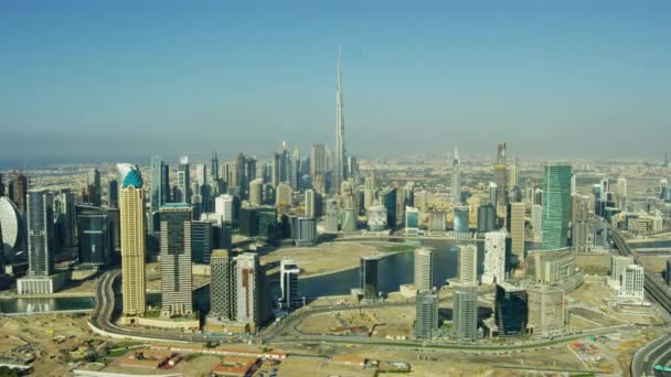 Вид Город Воздуха Burj Khalifa Dubai Creek Business Bay Коммерческая — стоковое видео