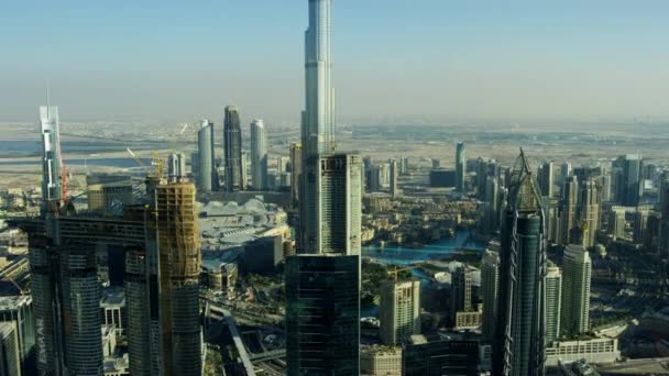 Dubai Maart 2018 Luchtfoto Stadszicht Burj Khalifa Downtown Business Bay — Stockvideo