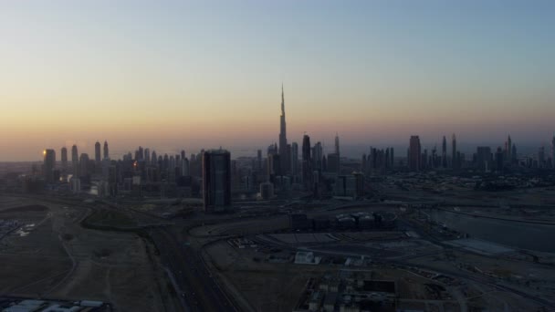 Aerial Sunset View Dubai Creek Business Commercial Construction Development Vehicle — Stock Video